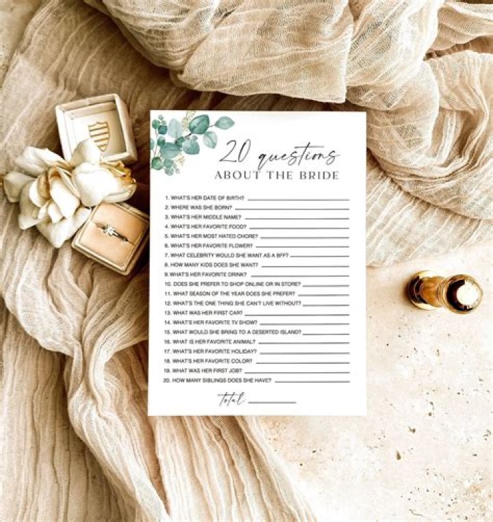 20 Questions For the Bride Bachelorette party games, Bride game