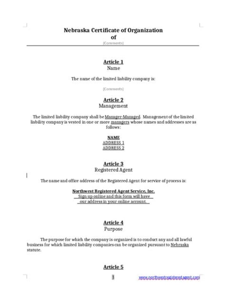 Nebraska Certificate of Organization LLC Bible