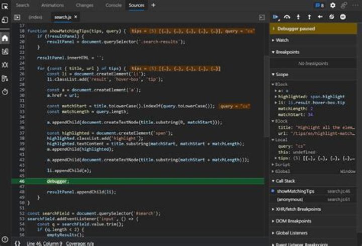 Script Force Pause Debugger di Developer Tools HEXARTCH